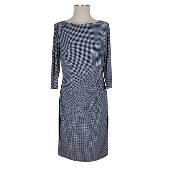 Lauren Ralph Lauren Midi Dress Size 14 Black White Houndstooth Ruching Pullover - Picture 1 of 10